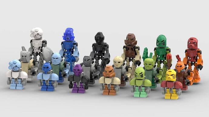 Figurar frå første sett med Minionicle